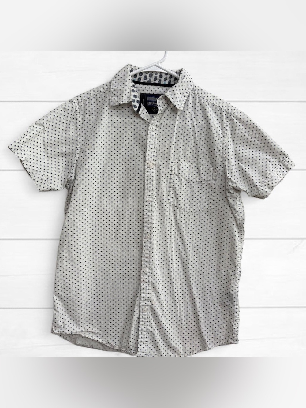 Monument Men's Short Sleeve Button-Up Shirt - White with Micro Dot Print Small